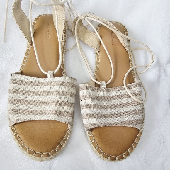 Old Navy Women's Beige Striped Espadrilles - Picture 2 of 3